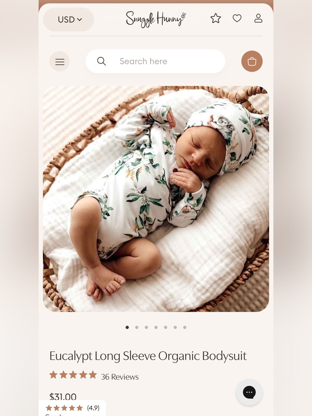 Snuggle Hunny Eucalyptus Long Sleeve Organic Bodysuit